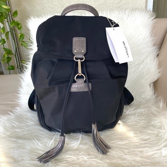 Lancaster Paris Handbags - NWT Lancaster Paris Black and Champagne Nylon Backpack